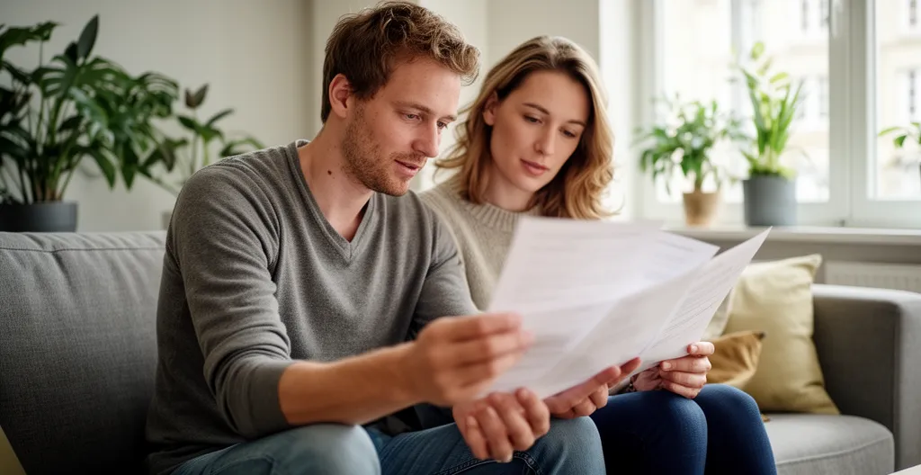 Couple belge examinant ensemble les détails d'un contrat de leasing