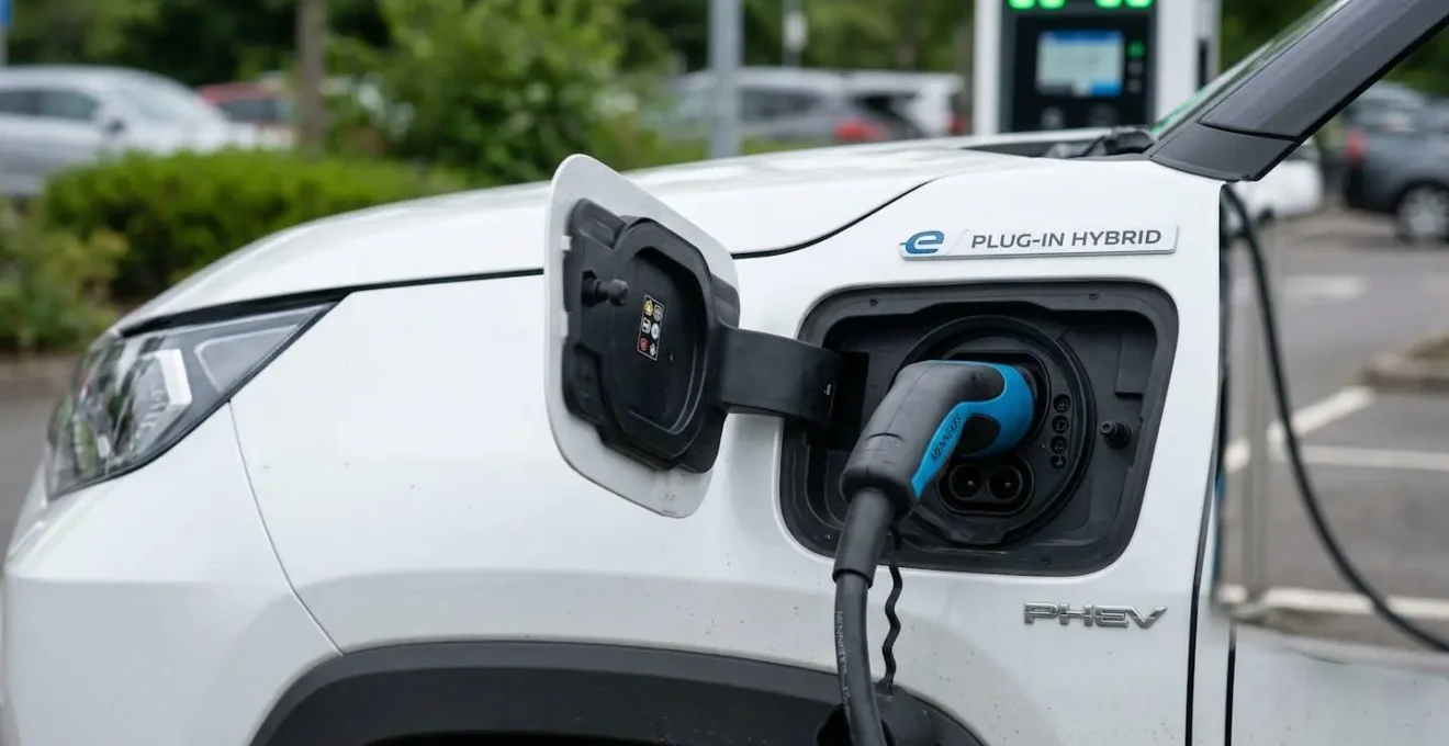 Gros plan sur le port de charge d'un véhicule hybride rechargeable