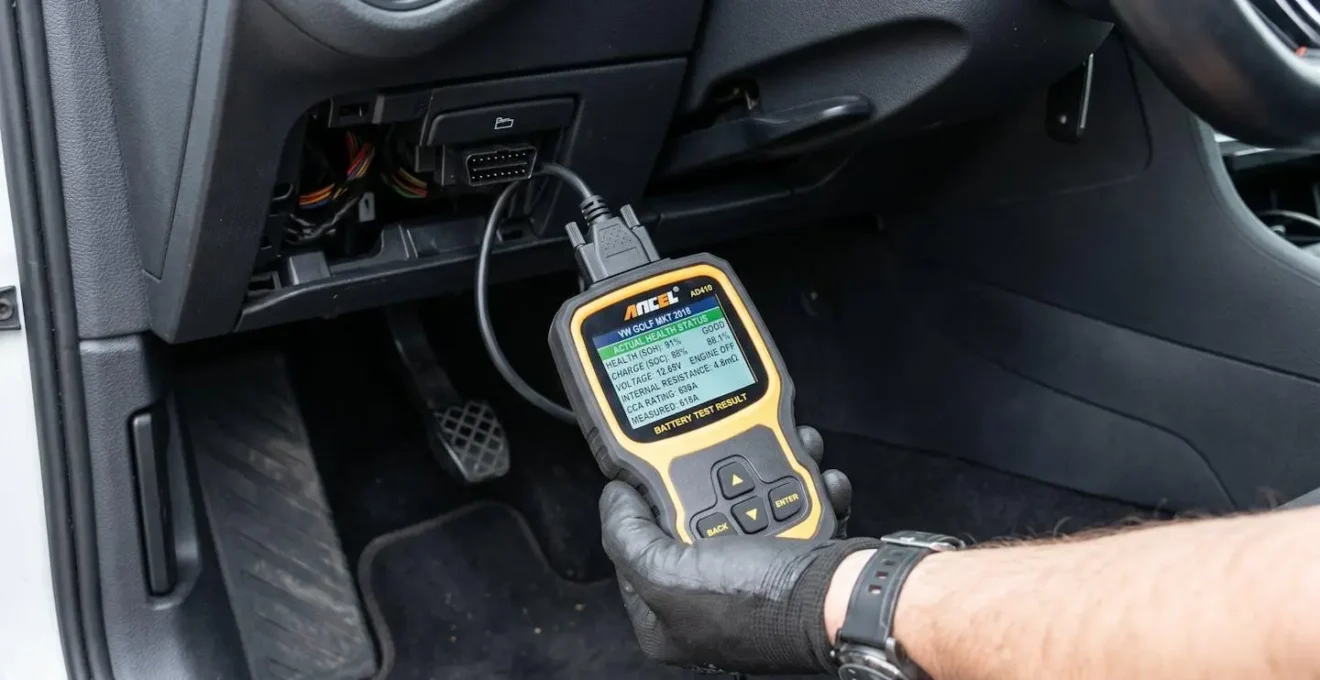 Connexion diagnostic OBD2 révélant l'état de santé réel de la batterie