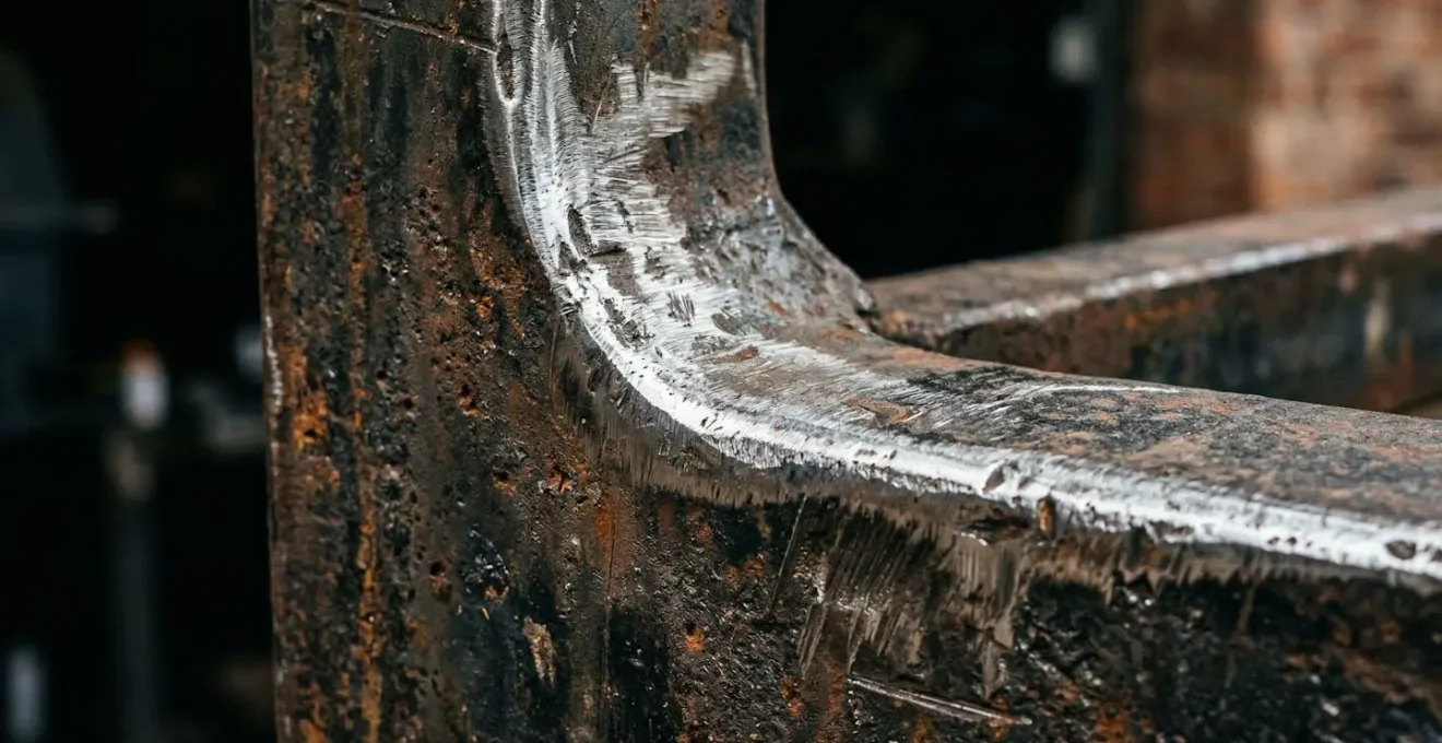 Vue macro détaillée de la texture métallique d'un châssis avec zones d'usure contrastées